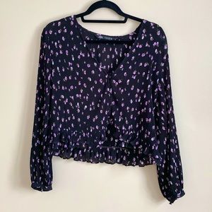ZARA Micropleat Floral Blouse in Size Small